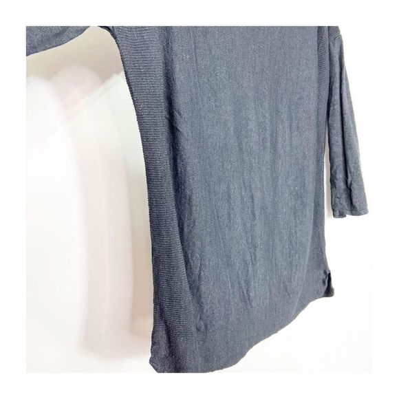 J Jill Top Blouse Sweater Linen Blend 3/4 Sleeve Pullover Lightweight Black Wome - Picture 9 of 9